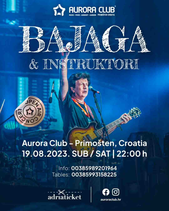 Popularni Bajaga i instruktori održat će svoj veliki koncert ovo ljeto u Aurori!